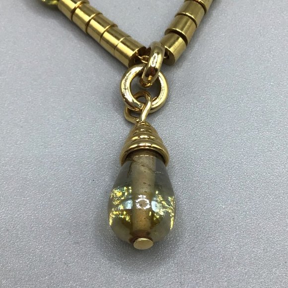 Signed MONET 1990s Gold Tone Necklace Strung On Chain Glass Bead Drop Shaped - Picture 4 of 14